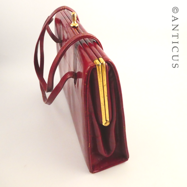Leather Vintage Handbag, Red Crocodile.