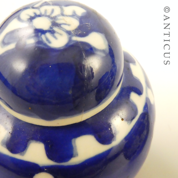 3 Small Ginger Jars, Blue and White.