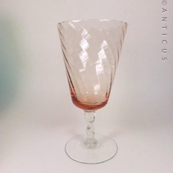 Large Peach Glass Goblet Vase, Retro.