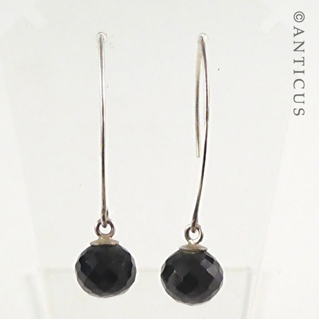 Sterling Silver and Black Faceted Spinel Drop Earrings.