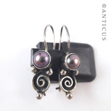 Sterling Silver and Pearl Koru Motif Earrings.