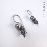 Sterling Silver and Pearl Koru Motif Earrings.