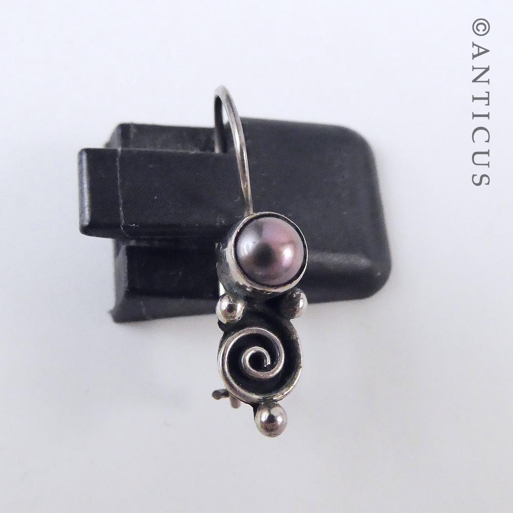 Sterling Silver and Pearl Koru Motif Earrings.