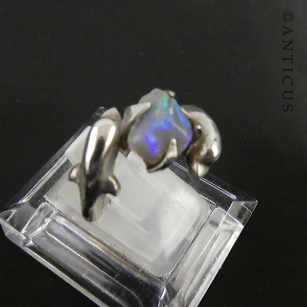Silver Dolphin Ring, with Opal.