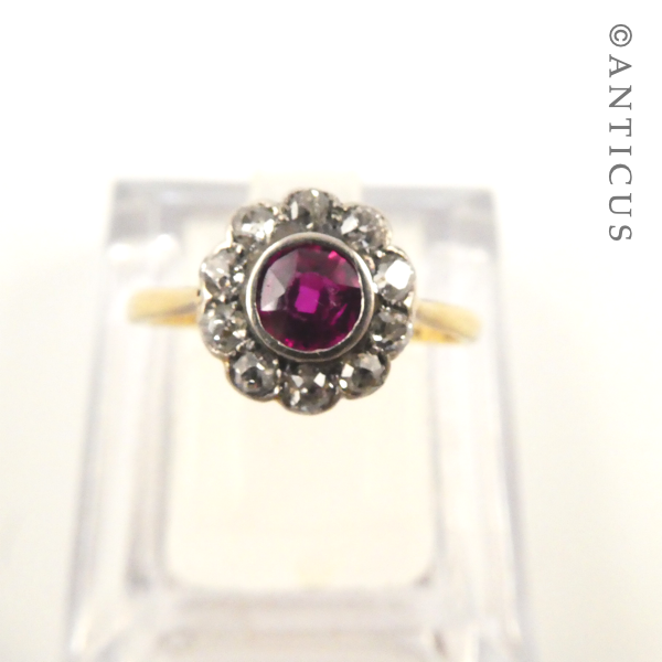 18ct Gold Ruby and Diamond Cluster Ring