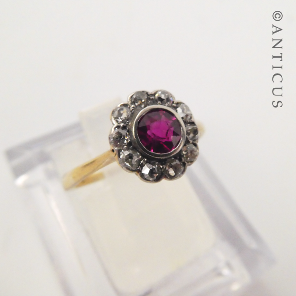 18ct Gold Ruby and Diamond Cluster Ring