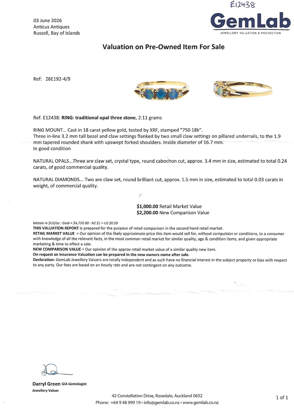 18ct Gold Opal and Diamond Ring