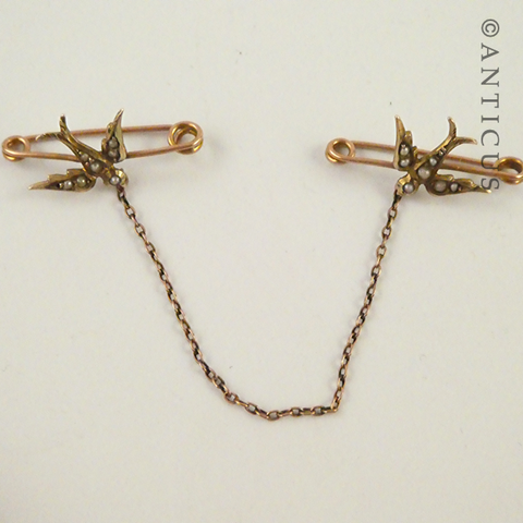 Two Swallows Double Brooch and Chain.
