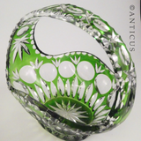 Green Overlaid Cut Glass Basket Vase.
