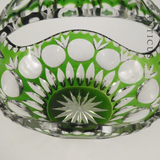Green Overlaid Cut Glass Basket Vase.
