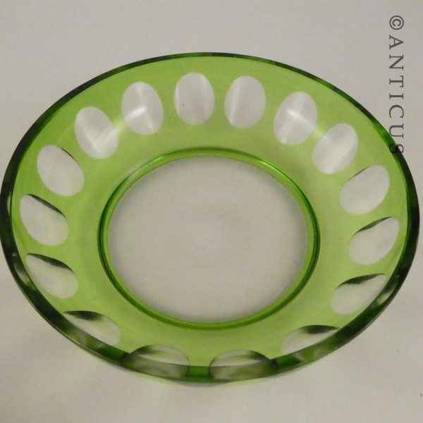Vintage Green Overlaid Glass Lidded Bowl.