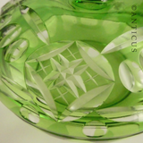 Vintage Green Overlaid Glass Lidded Bowl.
