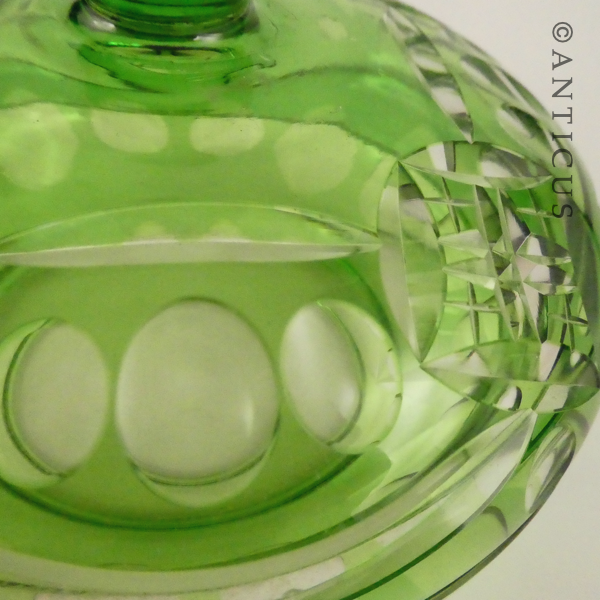 Vintage Green Overlaid Glass Lidded Bowl.
