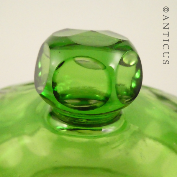 Vintage Green Overlaid Glass Lidded Bowl.