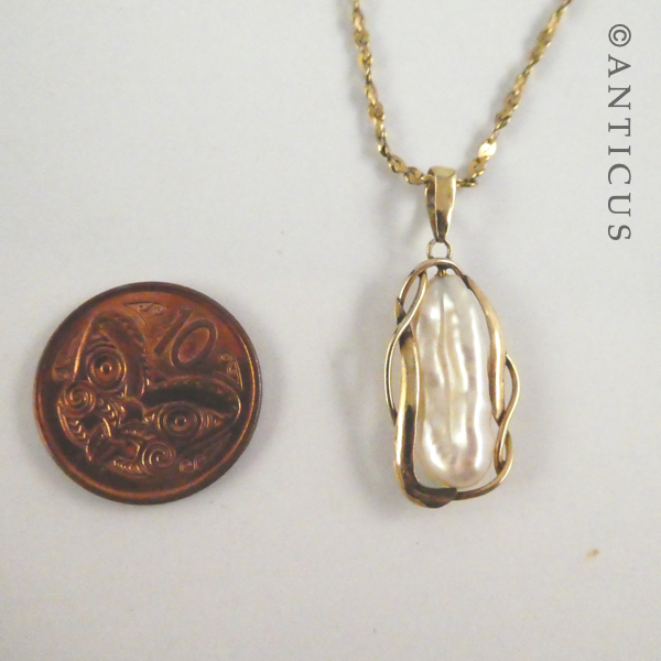 Baroque Pearl Pendant on Gold Chain.