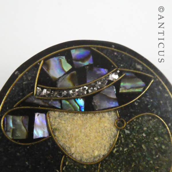 Brooch, Woman with Hat, Decorated with Paua Shell.