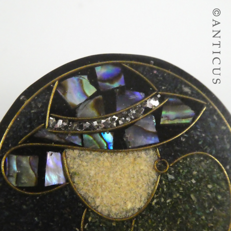 Brooch, Woman with Hat, Decorated with Paua Shell.