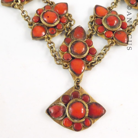 Tribal Silver Gilt and Coral Necklace.