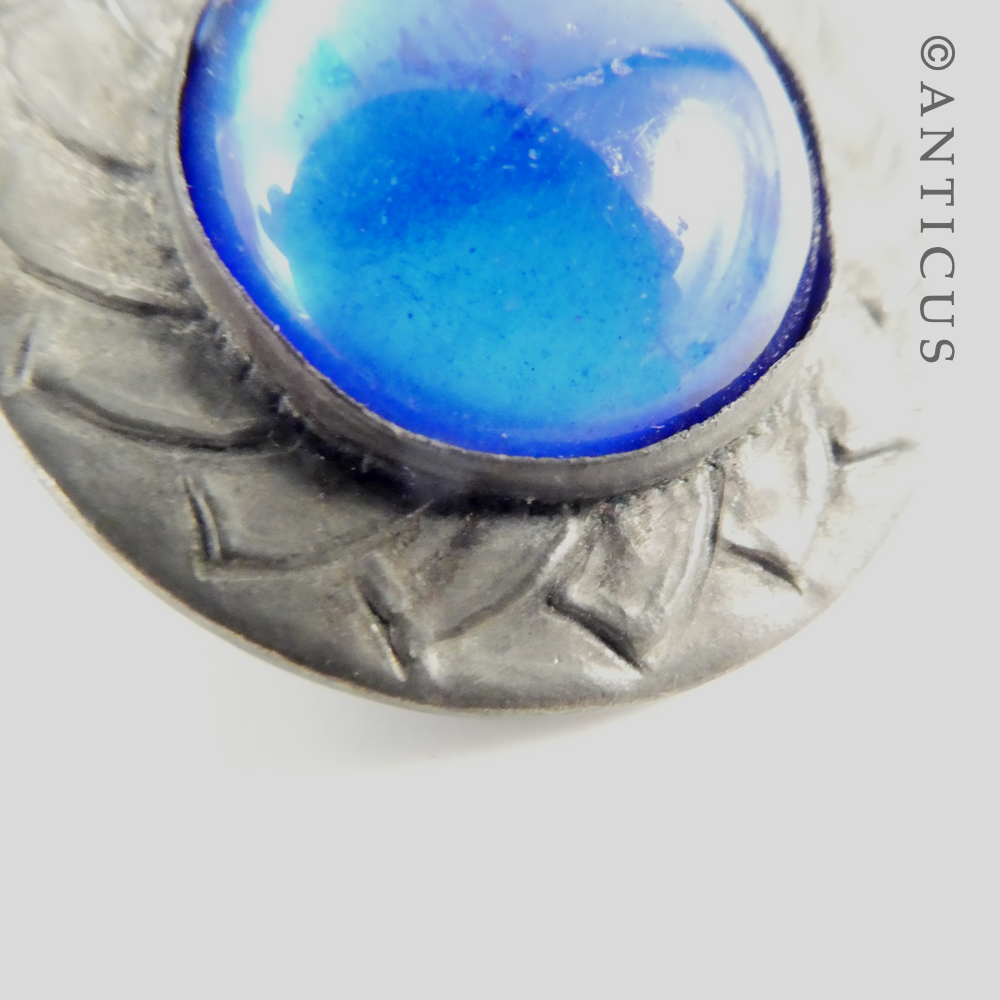 Arts & Crafts Brooch, with Blue Glass Cabochon.