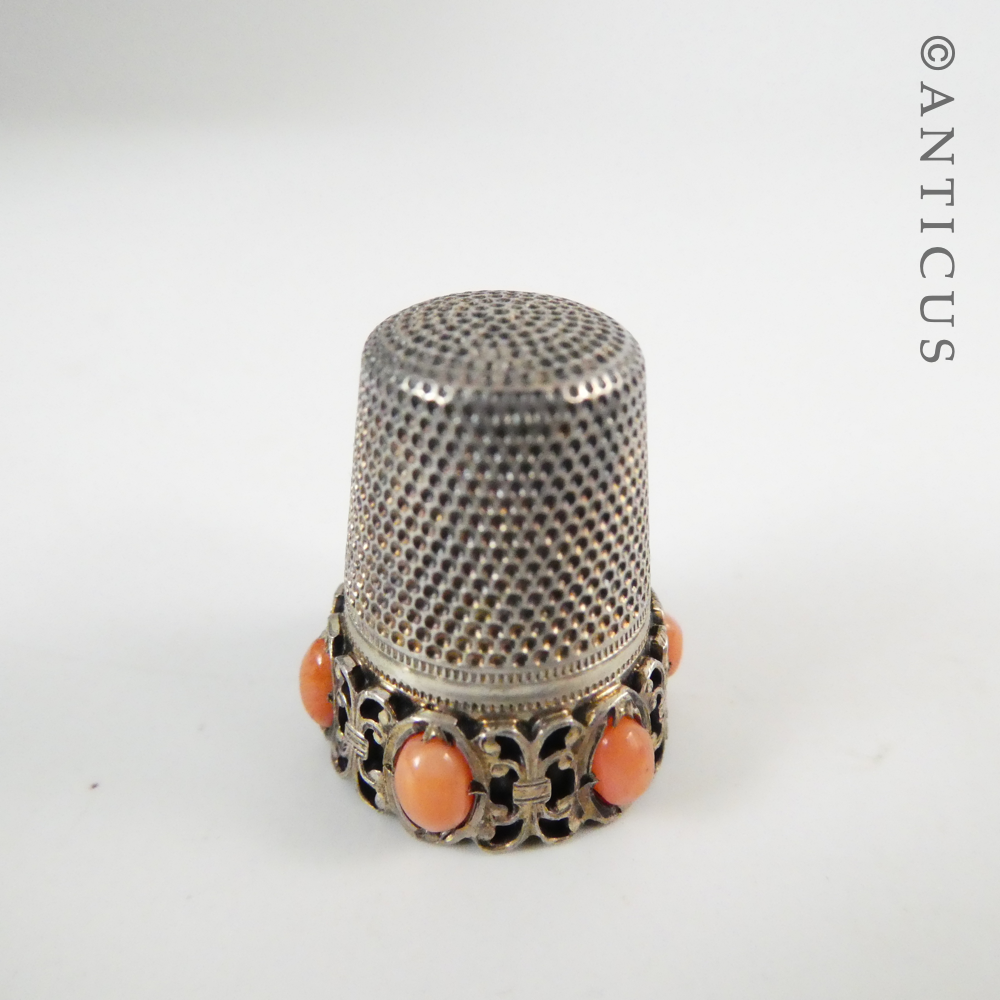 German Silver and Coral Antique Thimble.