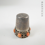 German Silver and Coral Antique Thimble.