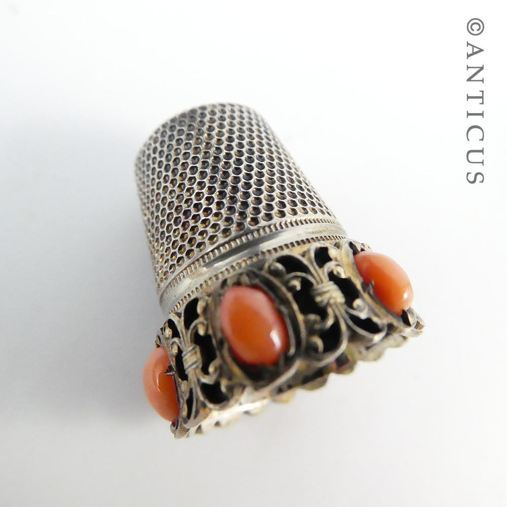 German Silver and Coral Antique Thimble.