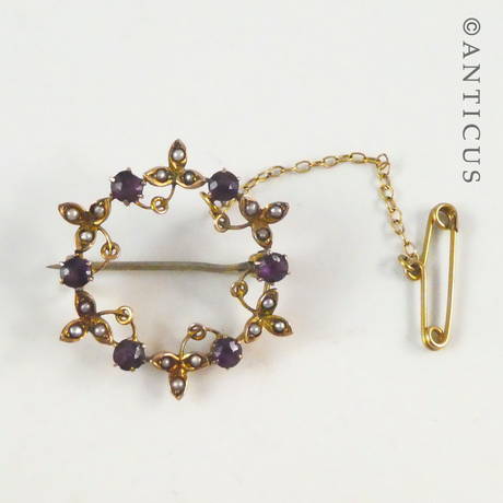 Victorian Gold and Amethyst Circle Brooch