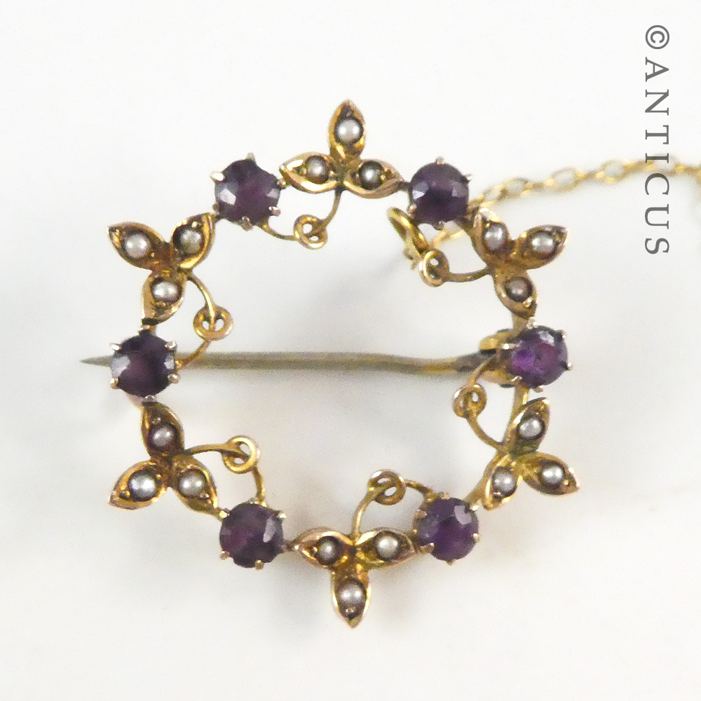 Victorian Gold and Amethyst Circle Brooch