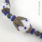 Necklace of Handmade Blue and White Glass Beads.
