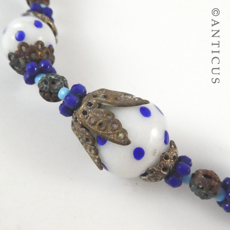 Necklace of Handmade Blue and White Glass Beads.