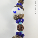 Necklace of Handmade Blue and White Glass Beads.