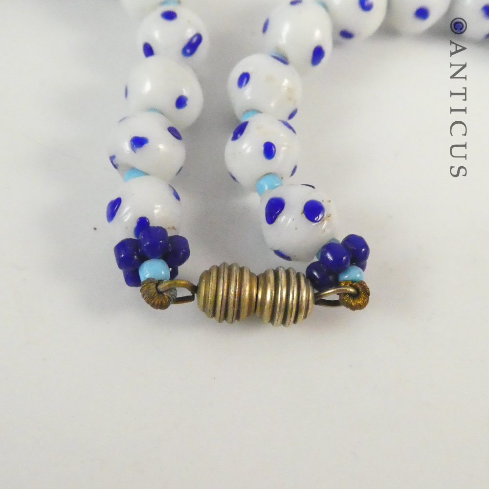 Necklace of Handmade Blue and White Glass Beads.
