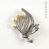 Silver and Cultured Pearl Floral Spray Brooch.