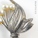 Silver and Cultured Pearl Floral Spray Brooch.