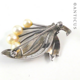 Silver and Cultured Pearl Floral Spray Brooch.