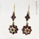 Pair of Garnet and Pearl Drop Earrings.