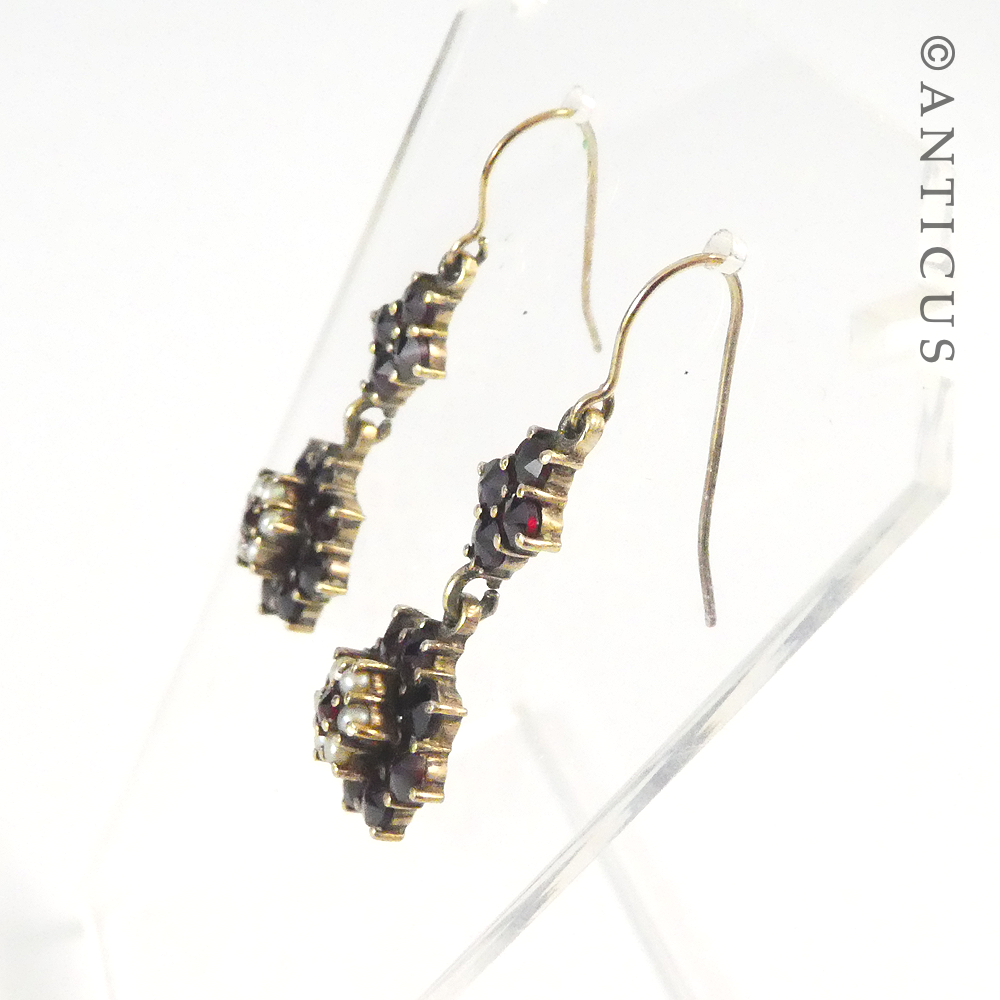 Pair of Garnet and Pearl Drop Earrings.