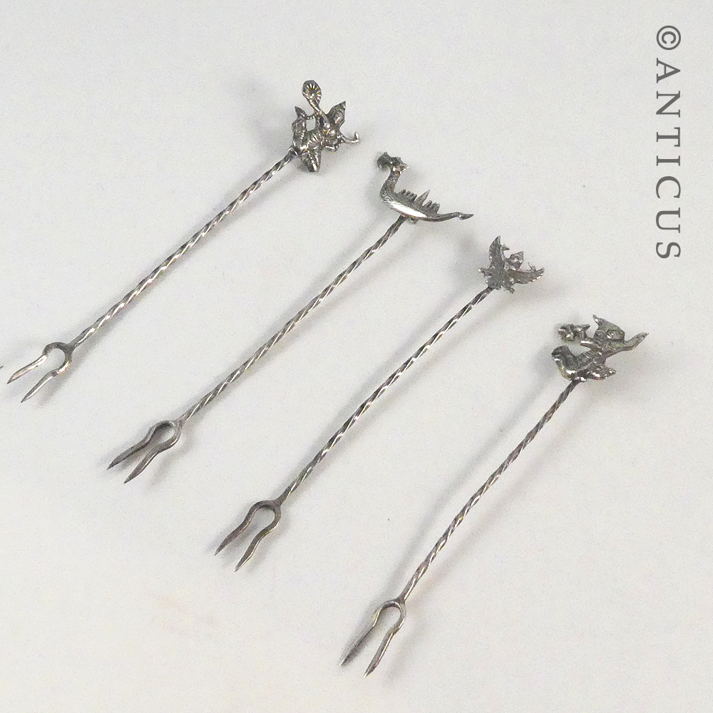 Four Thai Silver Cocktail Forks.