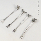 Four Thai Silver Cocktail Forks.