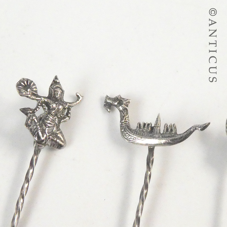 Four Thai Silver Cocktail Forks.