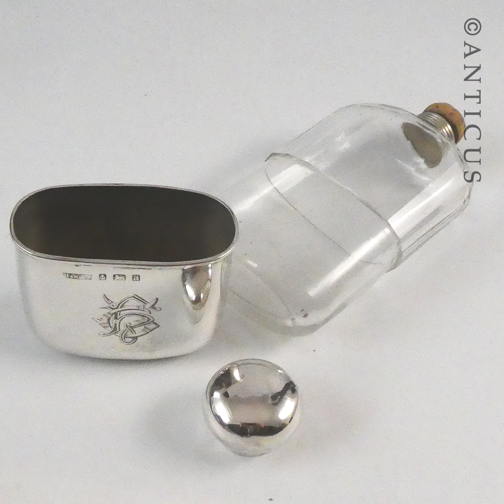 Silver and Cut Glass Hip Flask, 1900.