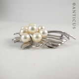 Silver and Cultured Pearl Floral Spray Brooch.