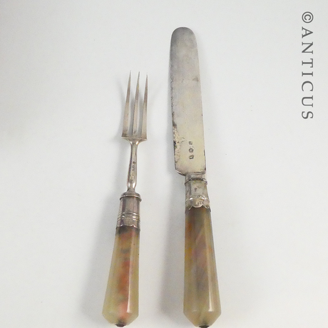 Georgian Period Hardstone-Handled Knife and Fork.
