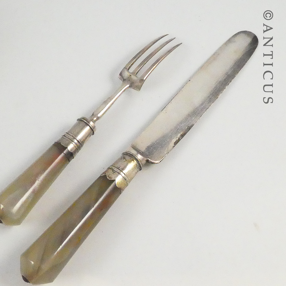 Georgian Period Hardstone-Handled Knife and Fork.
