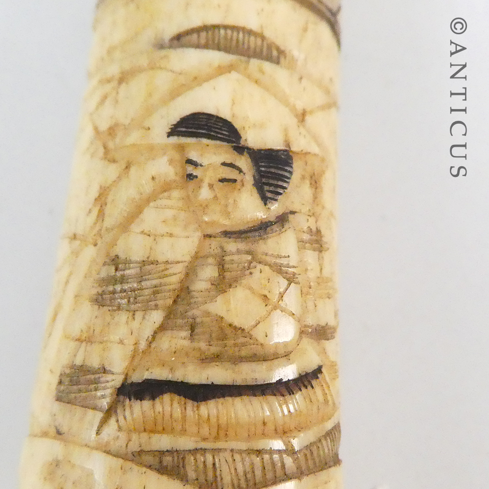 Old Japanese Carved Bone Knife Handle.