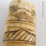 Old Japanese Carved Bone Knife Handle.