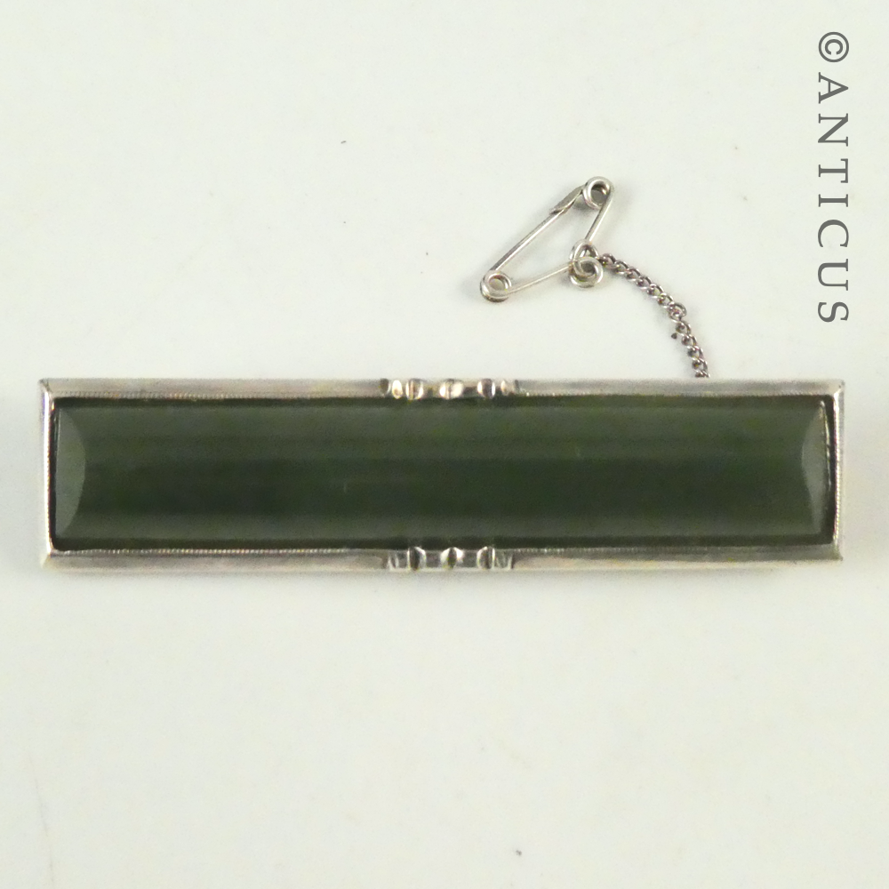 Vintage New Zealand Jade and Silver Brooch.