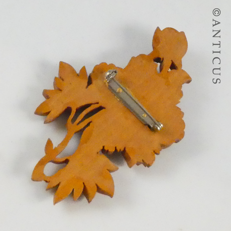 Japanese Vintage Flower Brooch, Carved Wood.