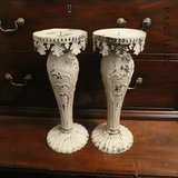 Pair of Large Cream Metal Candlesticks.