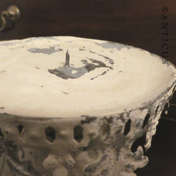 Pair of Large Cream Metal Candlesticks.